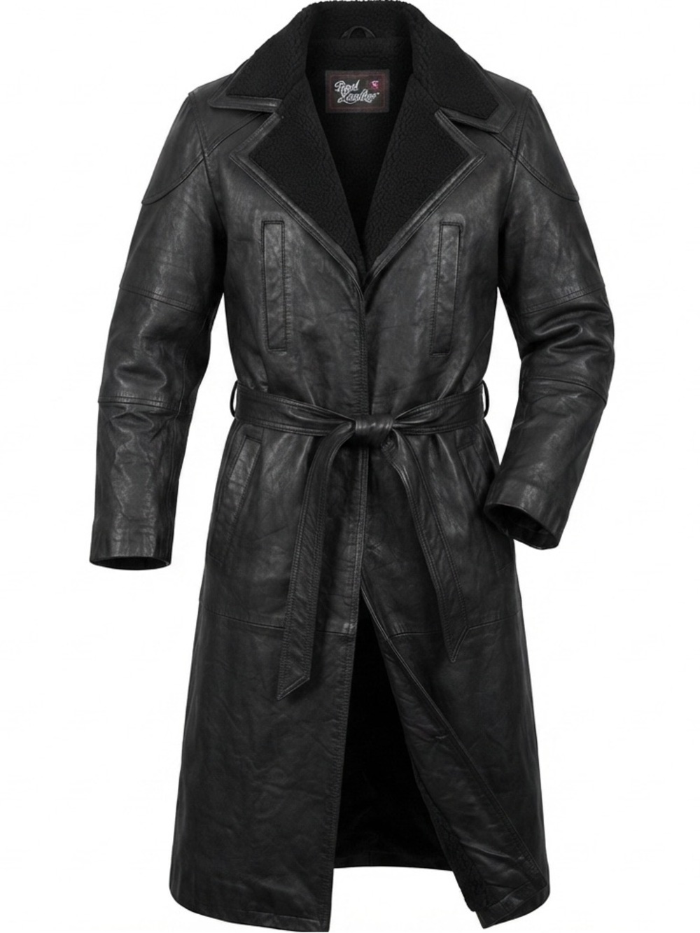 Genuine Leather Long Trench Men Women Black Long Leather Winter Coat Fleece 3XL